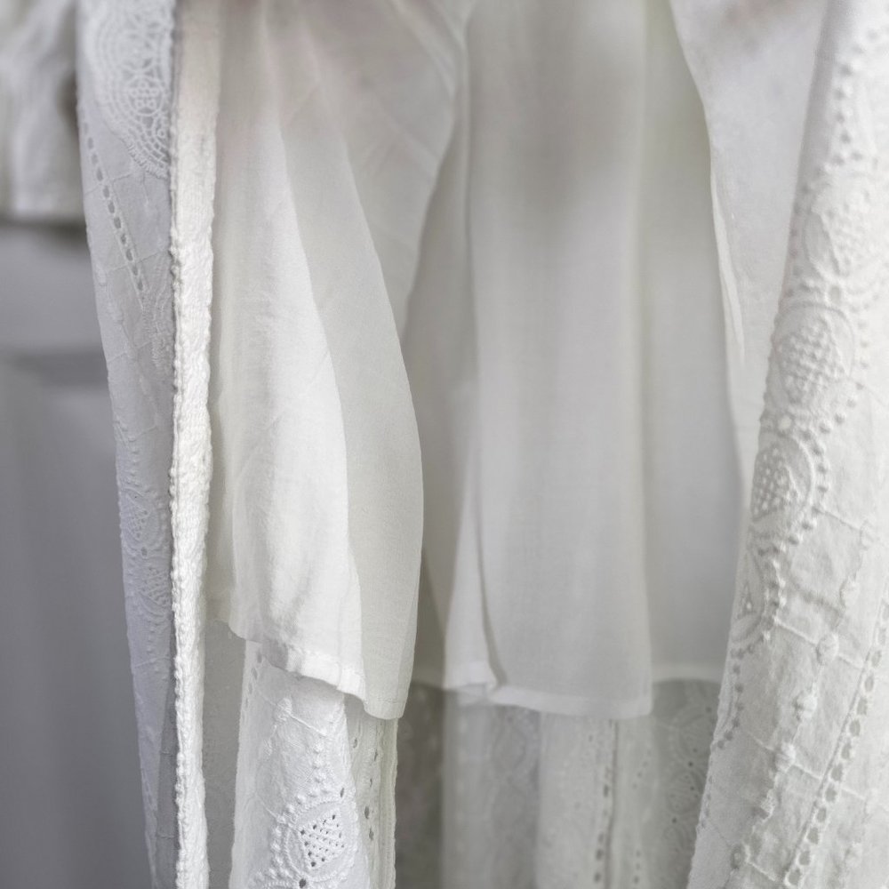 $400 Maje Cotton Midi Dress with Broderie Anglaise White Size 36/ US 4 - Picture 11 of 13